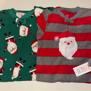 NWT Carter's Just One You 2T Toddler Striped Santa Fleece Footed Pajama 2 PC Set